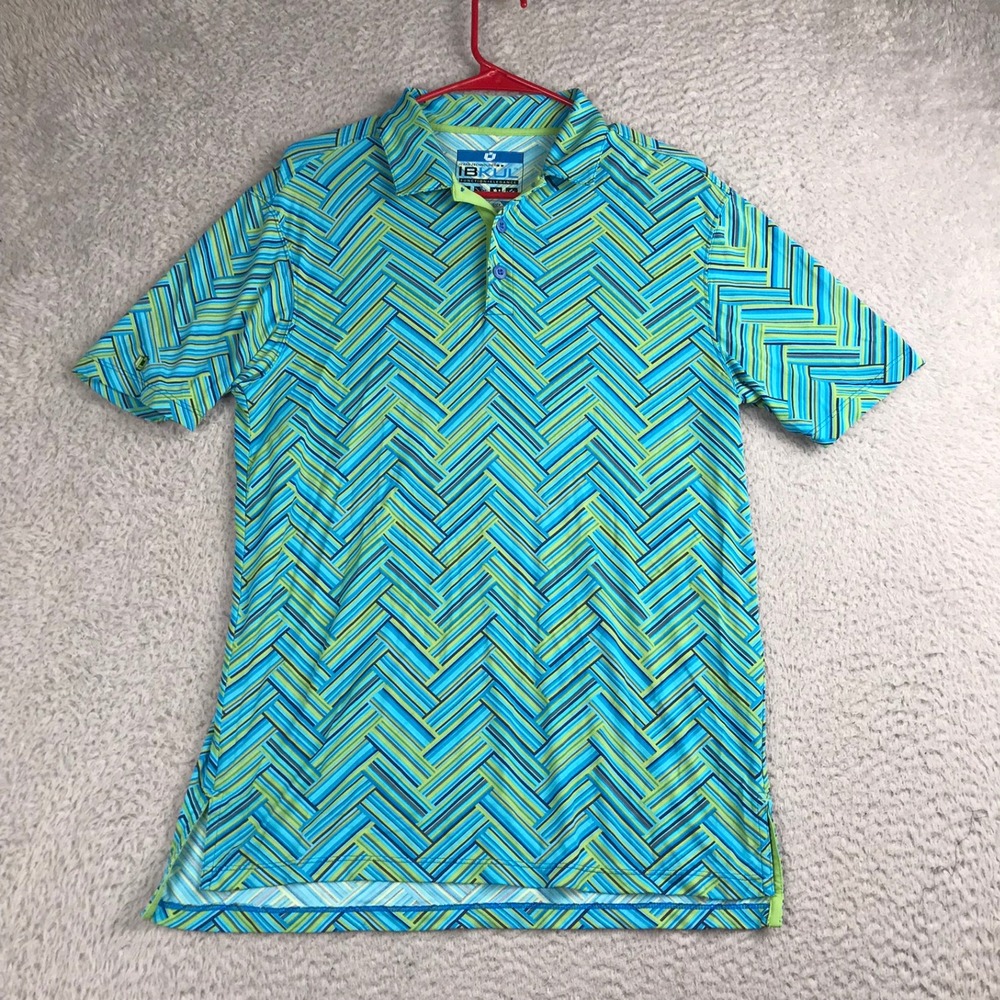 IBKUL Polo Golf Shirt Mens S Blue Green Geometric Chevron Icefil UPF 50